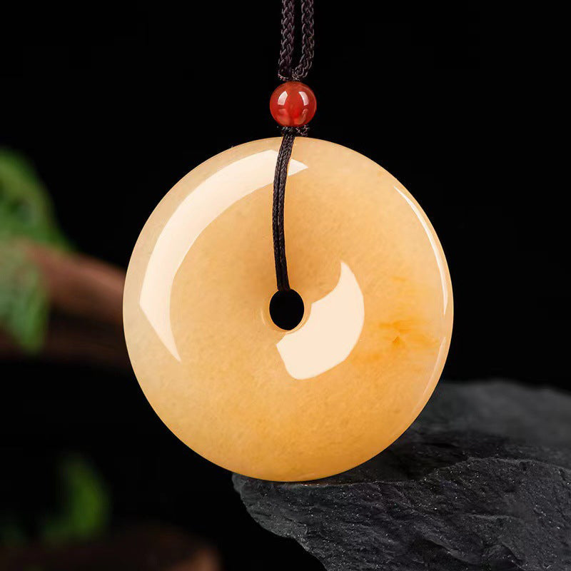 KarmaRipple's Round Golden Silk Jade Peace Buckle Wealth Necklace Pendant p7