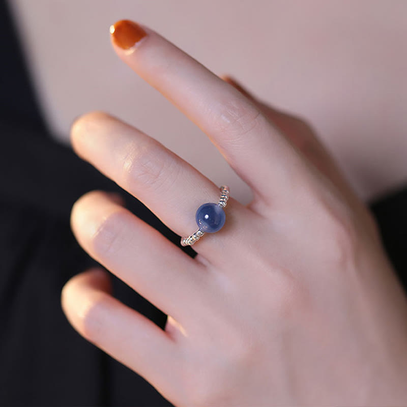 KarmaRipple's 925 Sterling Silver Blue Candy Agate Balancing Bead Ring p8