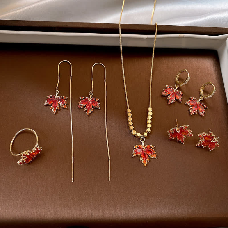 KarmaRipple's Maple Leaf Zircon Fortune Pendant Necklace Ring Earrings p20