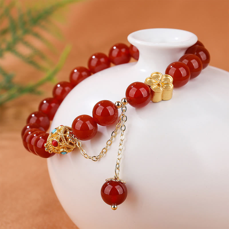 KarmaRipple's Authentic Red Agate Ivory Agate Peach Blossom Self-acceptance Bracelet p3
