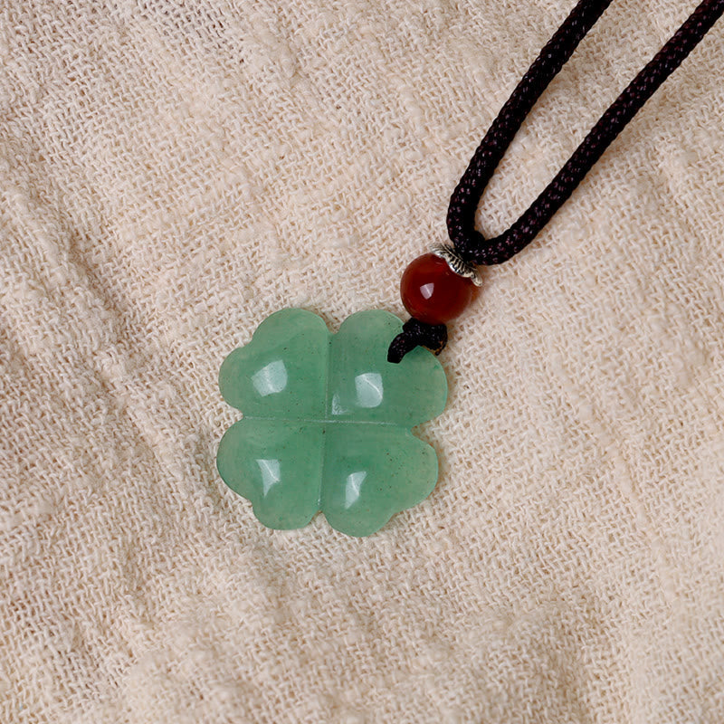 KarmaRipple's 925 Sterling Silver Green Aventurine Four Leaf Clover Fortune Leather Rope Pendant Necklace p8