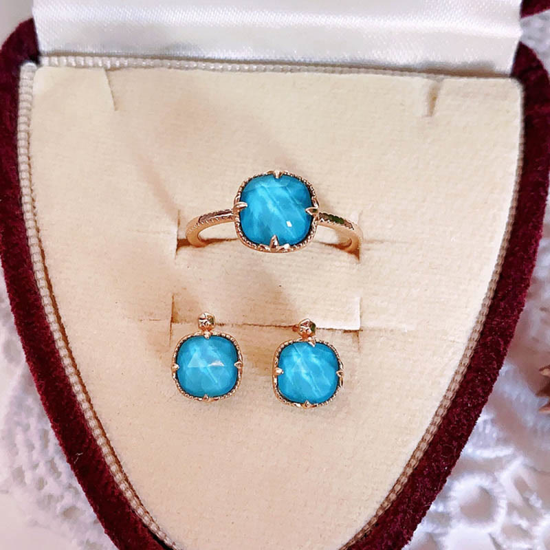 KarmaRipple's 925 Sterling Silver Plated Gold Turquoise Protection Ring Earrings Pendant Necklace Set p19