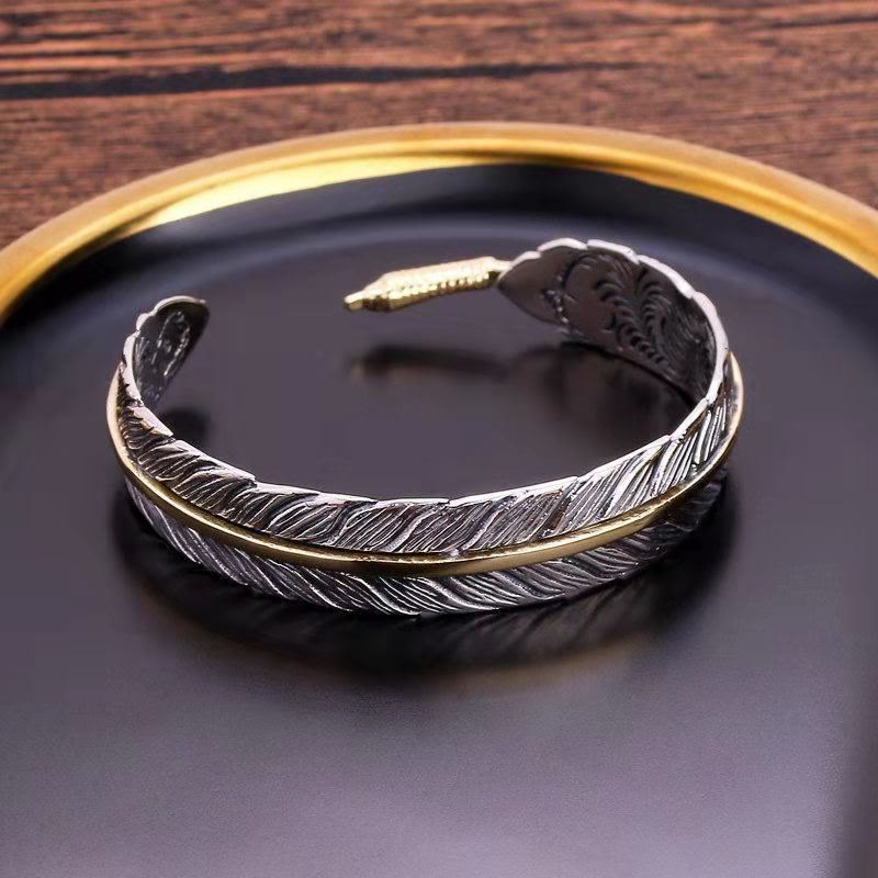 KarmaRipple's Feather Pattern Carved Fortune Wealth Cuff Bracelet Bangle p7