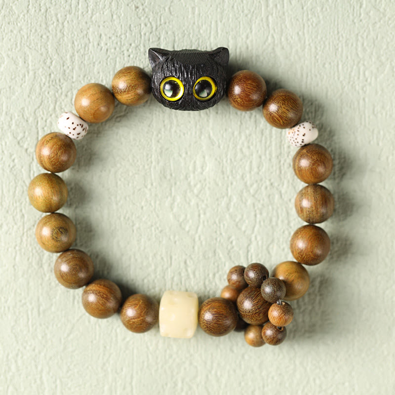 KarmaRipple's Green Sandalwood Ebony Wood Cat Peace Soothing Bracelet p2