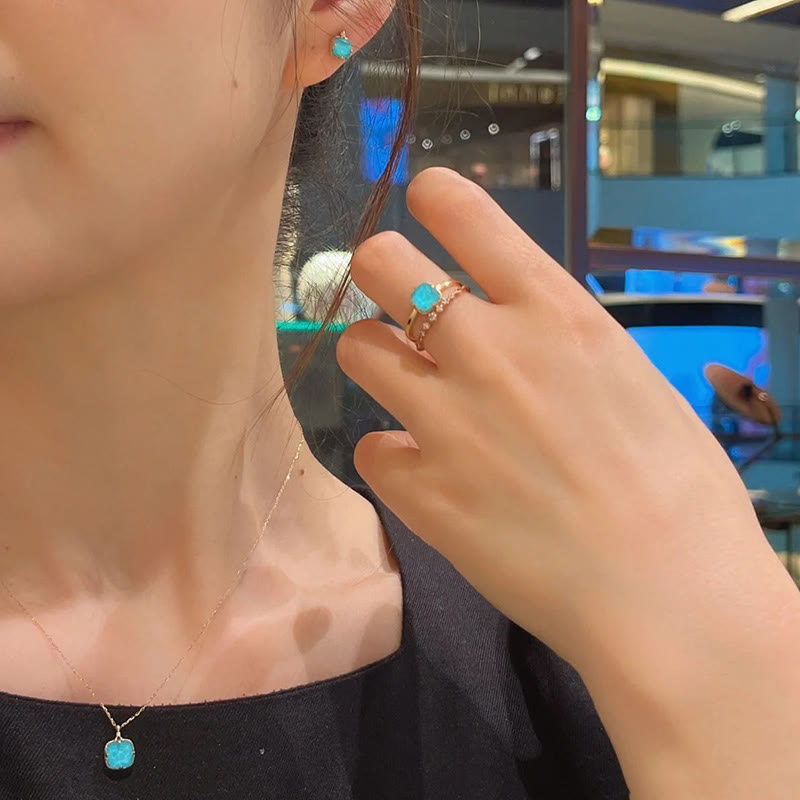 KarmaRipple's 925 Sterling Silver Plated Gold Turquoise Protection Ring Earrings Pendant Necklace Set p12