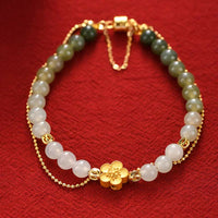 KarmaRipple's 925 Sterling Silver Authentic Hetian Jade Peach Blossom Fortune Chain Bracelet
