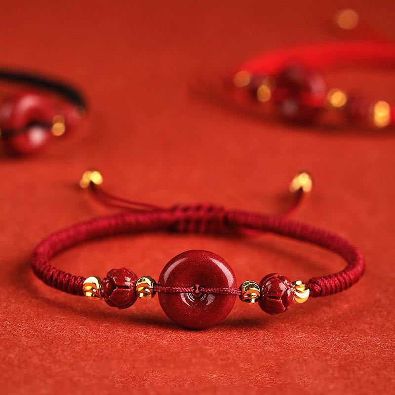 KarmaRipple's Handmade Lotus Cinnabar Peace Buckle Blessing Braid Bracelet p4