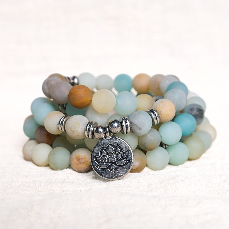 KarmaRipple's Tibetan Amazonite Stone Blessing Lotus Mala p3