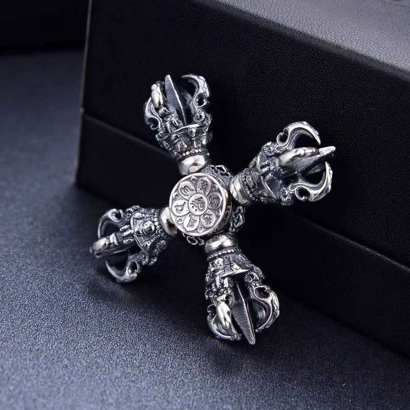 KarmaRipple's Tibetan 925 Sterling Silver Double Dorje Vajra Engraved Spiritual Power Necklace p6