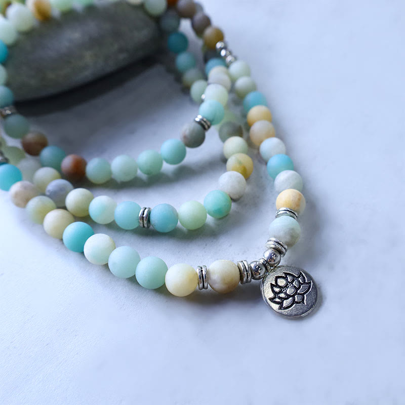 KarmaRipple's Tibetan Amazonite Stone Blessing Lotus Mala p5