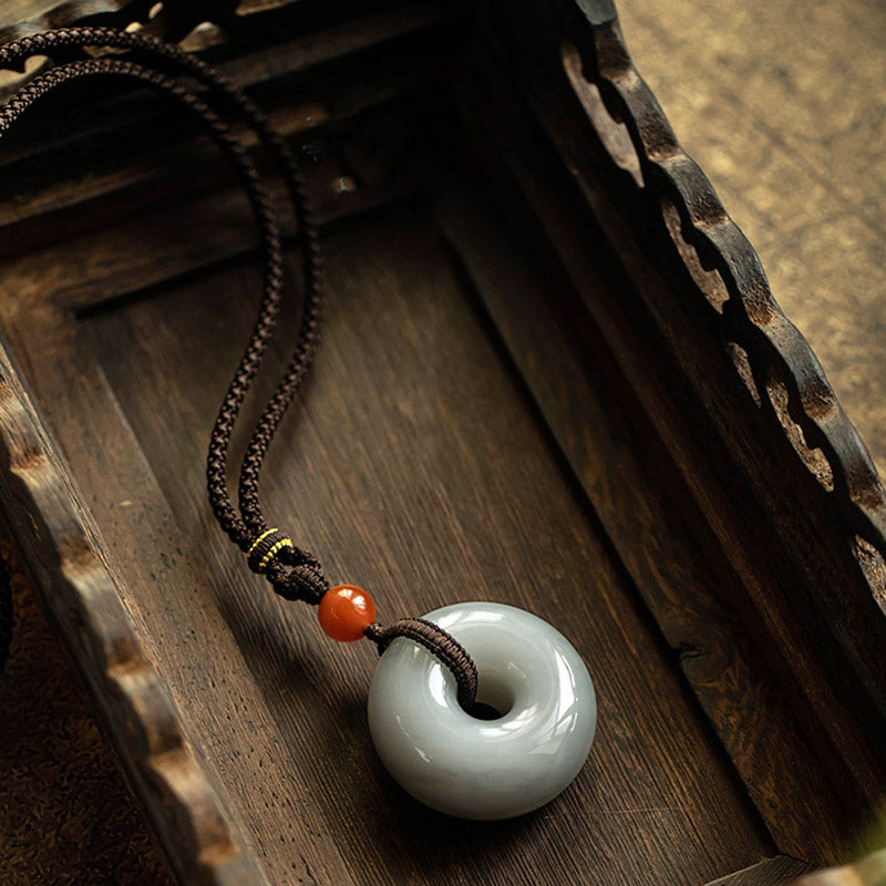 KarmaRipple's Authentic Round Jade Gray Jade Peace Buckle Fortune Pendant Necklace p24