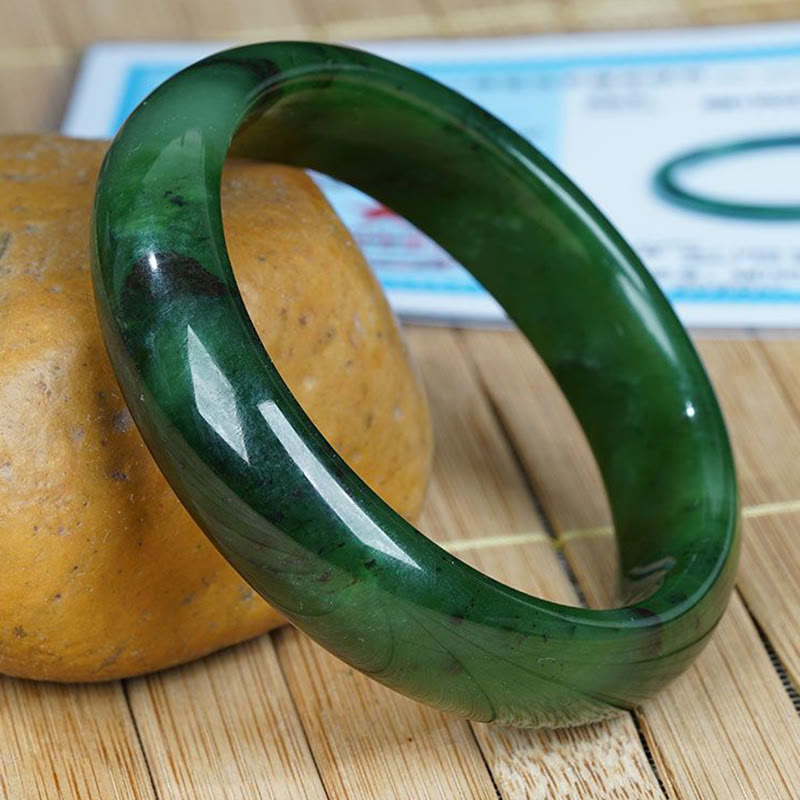 KarmaRipple's Authentic Hetian Cyan Jade Happiness Success Bracelet Bangle p10