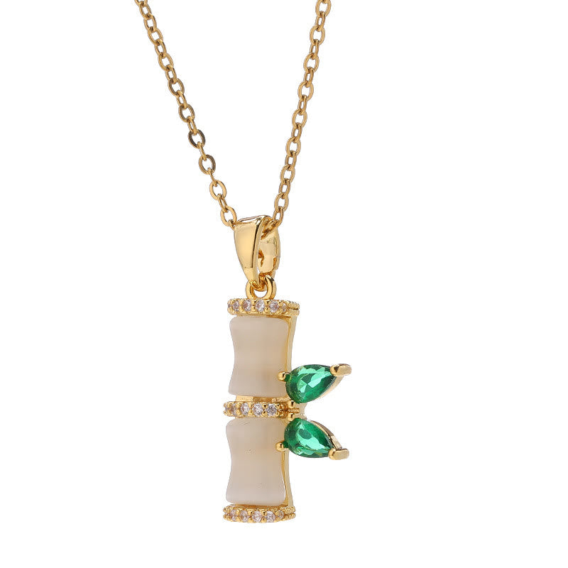 KarmaRipple's 18K Gold Plated Chalcedony Bamboo Rhinestones Balance Pendant Necklace p7