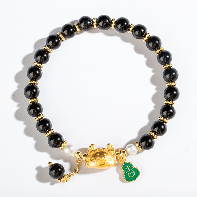 KarmaRipple's Year Of The Dragon Authentic Red Agate Pink Gemstone Black Onyx Dumpling Fortune Fu Character Bracelet p3