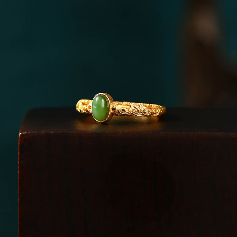 KarmaRipple's Auspicious Cloud Pattern Cyan Jade Fortune Adjustable Ring p3