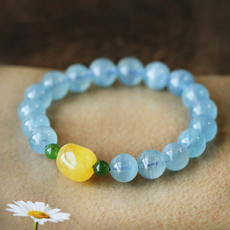 KarmaRipple's Authentic Aquamarine Amber Beadwork Serenity Balancing Bracelet p9