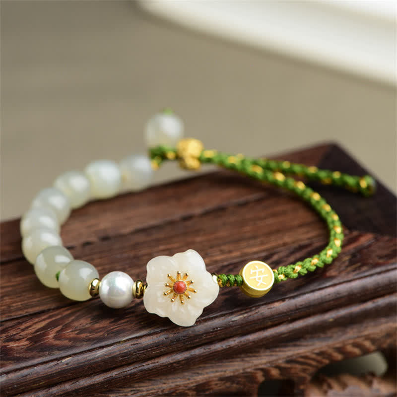KarmaRipple's 925 Sterling Silver Authentic Hetian Jade Peach Blossom Fortune Bracelet p1