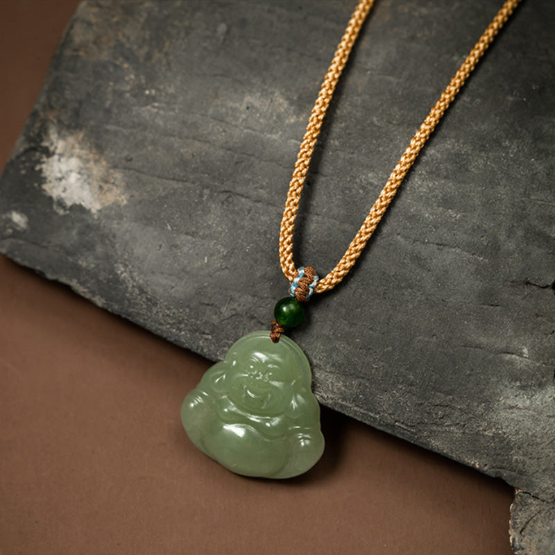 KarmaRipple's Laughing Buddha Jade Lotus Prosperity String Pendant Necklace p11