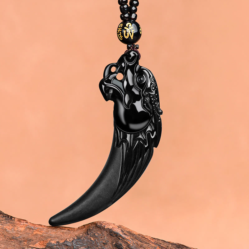 KarmaRipple's Authentic Black Jade Chinese Zodiac Dragon Tooth Pattern Protection Pendant Necklace p12