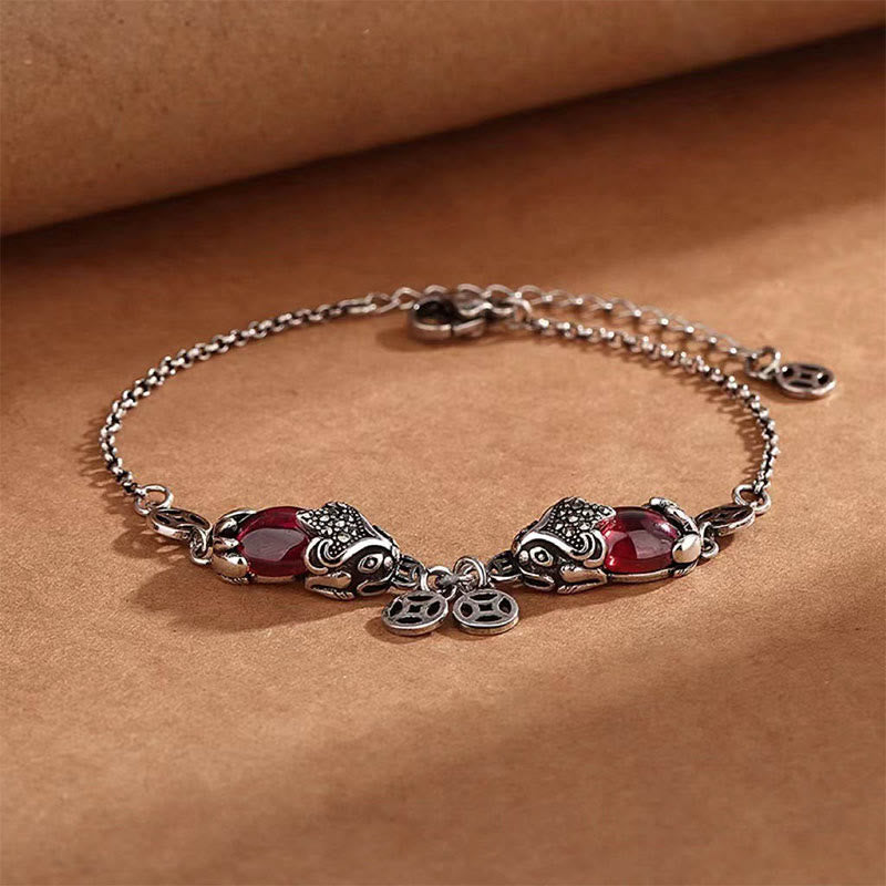 KarmaRipple's Garnet Double PiXiu Bronze Coin Protection Chain Bracelet p8