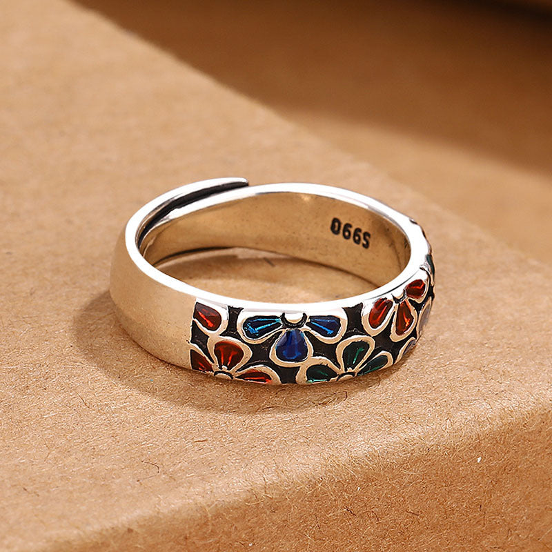 KarmaRipple's Colorful Plum Blossoms Design Balancing Bronze Adjustable Ring p3