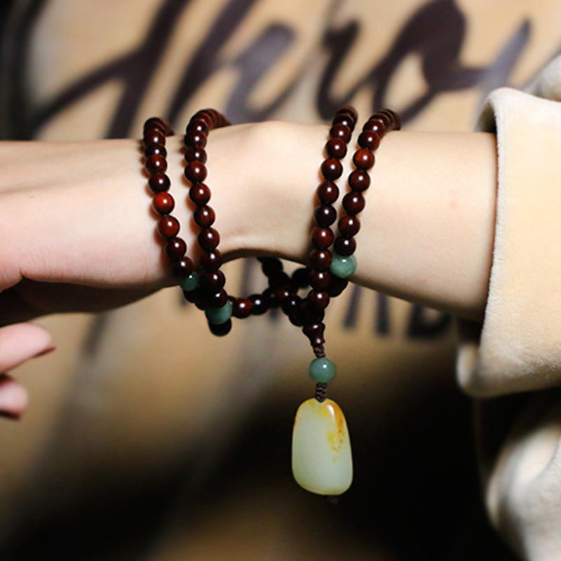 KarmaRipple's Tibetan Small Leaf Red Sandalwood Jade Mala Meditation Bracelet p6