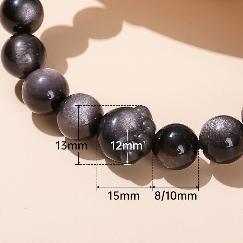 KarmaRipple's Authentic Gold Sheen Obsidian Silver Sheen Obsidian Cute Cat Paw Claw Wealth Bracelet p10