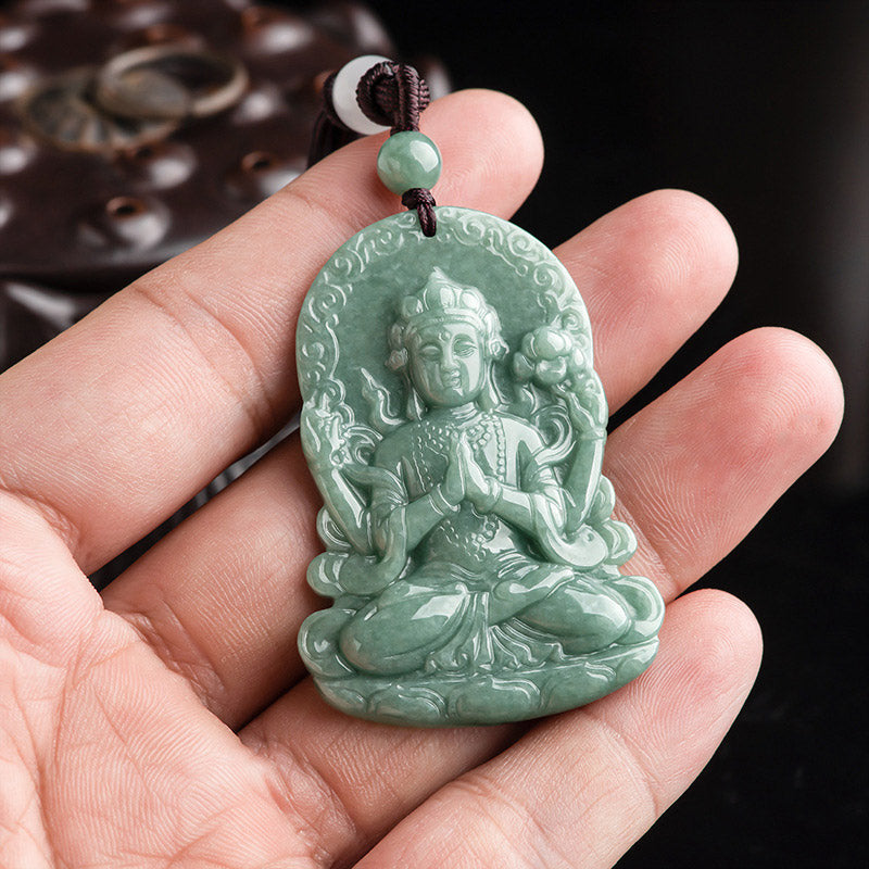 KarmaRipple's Four-armed Avalokitesvara Authentic Jade Amulet Blessing String Pendant p4