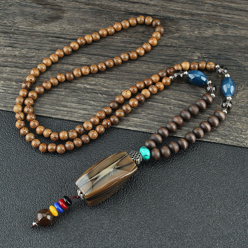 KarmaRipple's Tibetan Wenge Wood Bodhi Seed Agate Balance Peace Pendant Necklace p19