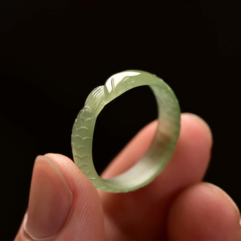 KarmaRipple's Hetian Ivory Jade Cyan Jade Koi Fish Success Fortune Ring p3