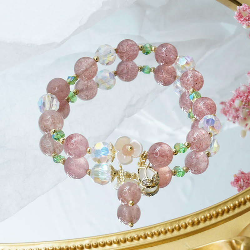 KarmaRipple's Strawberry Quartz Rutilated Quartz Fluorite Flower Balancing Bracelet p12