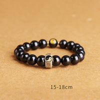 KarmaRipple's 925 Sterling Silver Black Obsidian Gold Sheen Obsidian Silver Sheen Obsidian Yin Yang Protection Bracelet