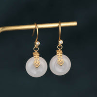 KarmaRipple's Ivory Jade Double Happiness Fortune Earrings
