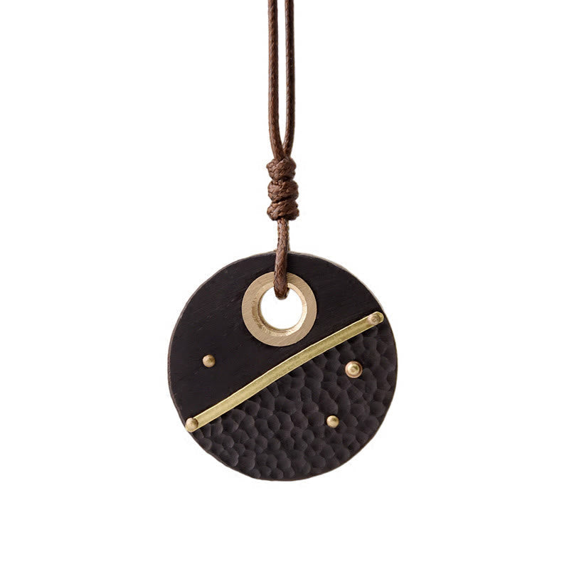 KarmaRipple's Handcrafted Round Ebony Wood Bronze Peace Pendant Necklace p11
