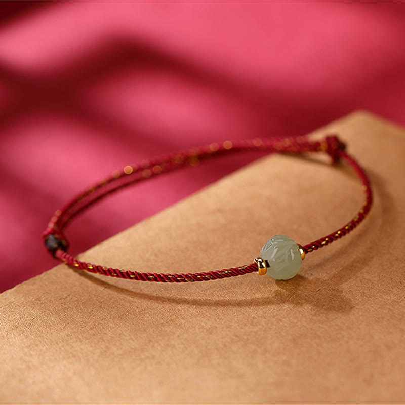 KarmaRipple's 925 Sterling Silver Plated Gold Hetian Jade Lotus Fortune Red String Bracelet p5
