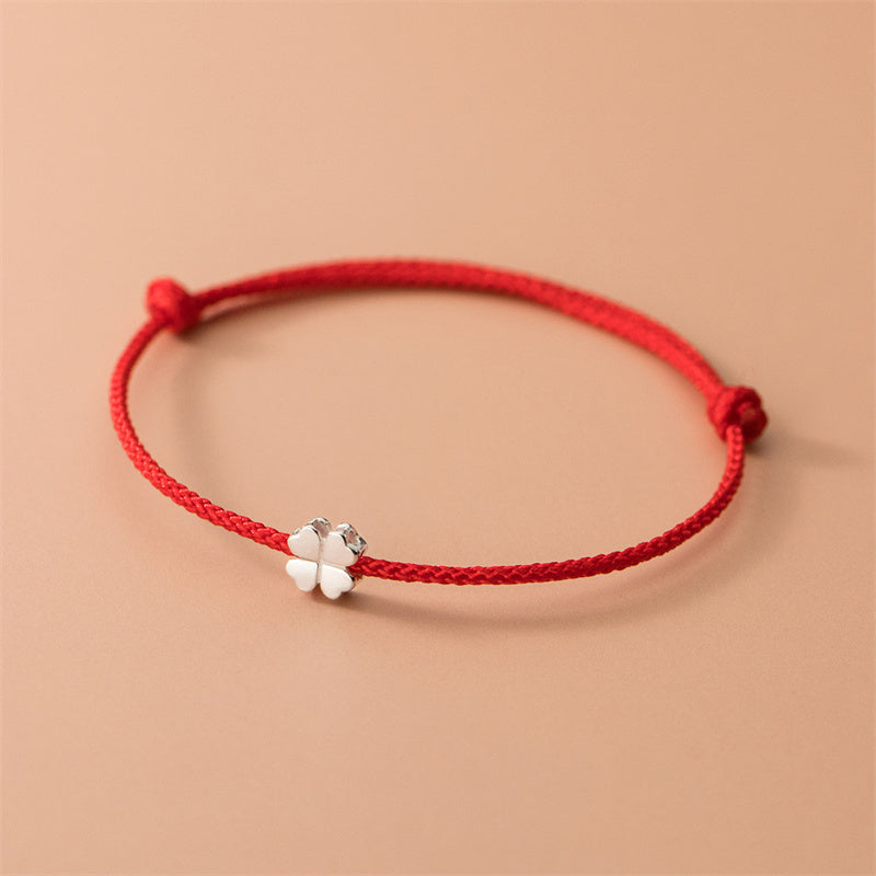 KarmaRipple's 925 Sterling Silver Four Leaf Clover Red Rope Bracelet p1