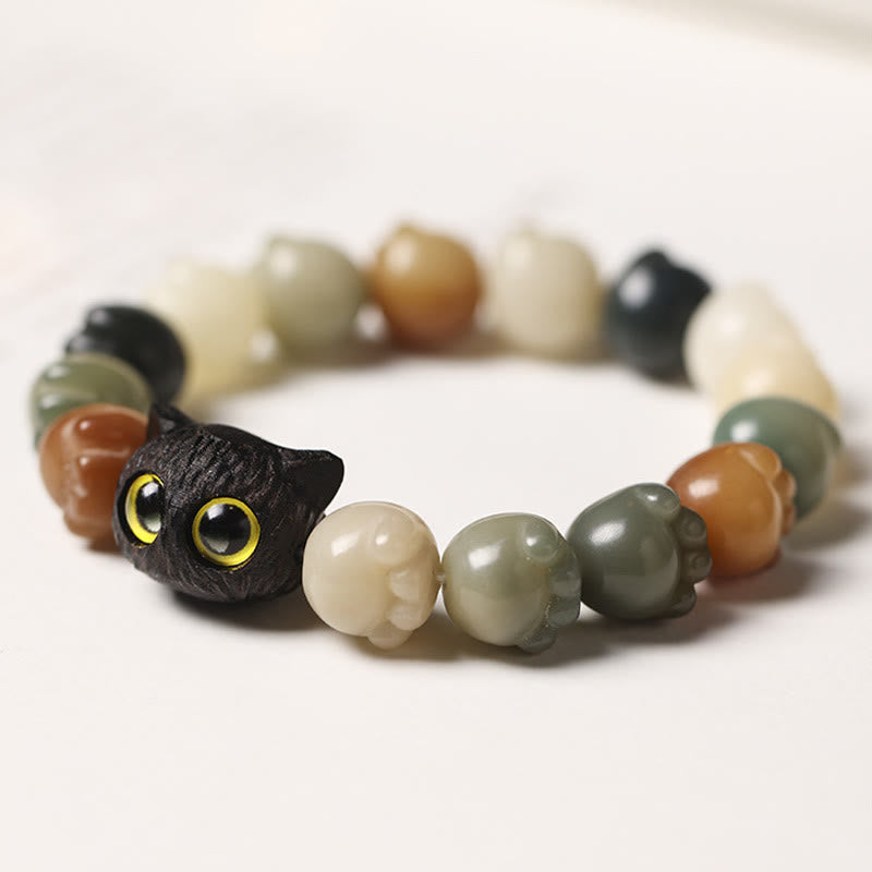 KarmaRipple's Authentic Bodhi Seed Lovely Paw Ebony Wood Fortunate Cat Wisdom Bracelet p7