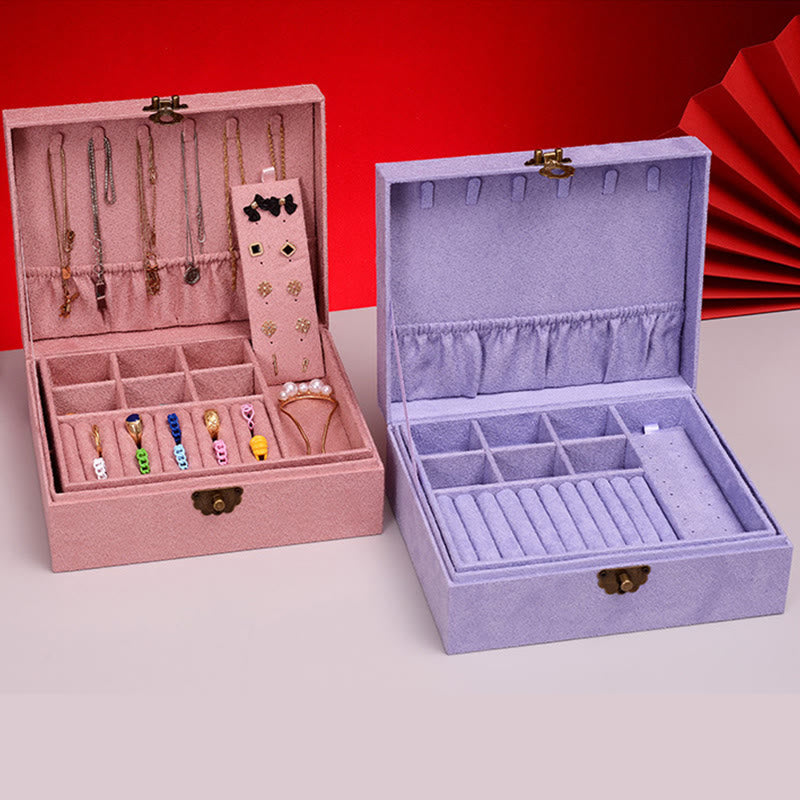 KarmaRipple's Simple Design Jewelry Box Organizer Two-Layer Jewelry Storage Box Flannel Box With Lock p20