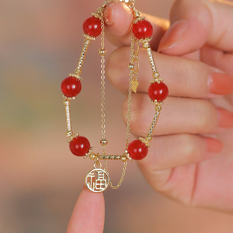KarmaRipple's Red Agate Fu Character Talisman Self-acceptance Bracelet p2