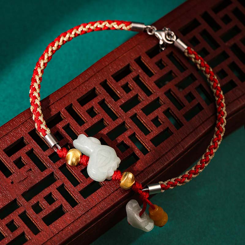 KarmaRipple's Chinese Zodiac Jade Prosperity Red String Bracelet Anklet p32