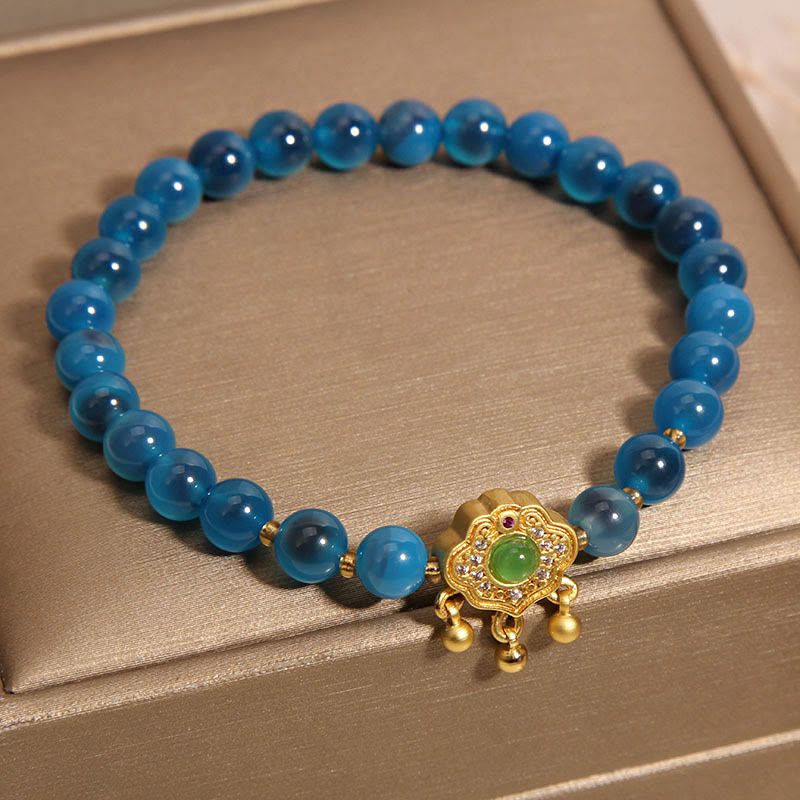 KarmaRipple's Blue Candy Agate Chinese Lock Talisman Balancing Bracelet p7