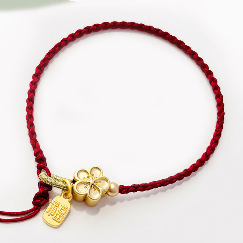 KarmaRipple's Handmade Peach Blossom Rosette Bow Weave Fu Character Talisman Fortune Fortune Red Rope Bracelet p4