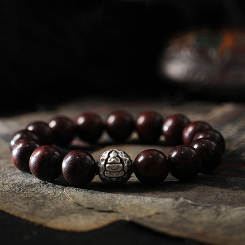 KarmaRipple's 999 Sterling Silver Green Sandalwood Small Leaf Red Sandalwood Buddha Cure Bracelet p6