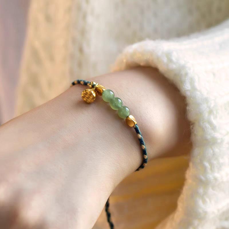 KarmaRipple's Handcrafted Hetian Jade Lotus Talisman Fortune Woven Bracelet p5