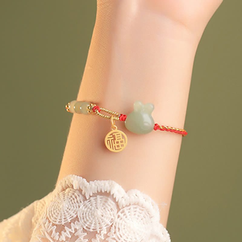 KarmaRipple's 925 Sterling Silver Year of the Rabbit Hetian Jade Happiness Fortune Red String Bracelet p5