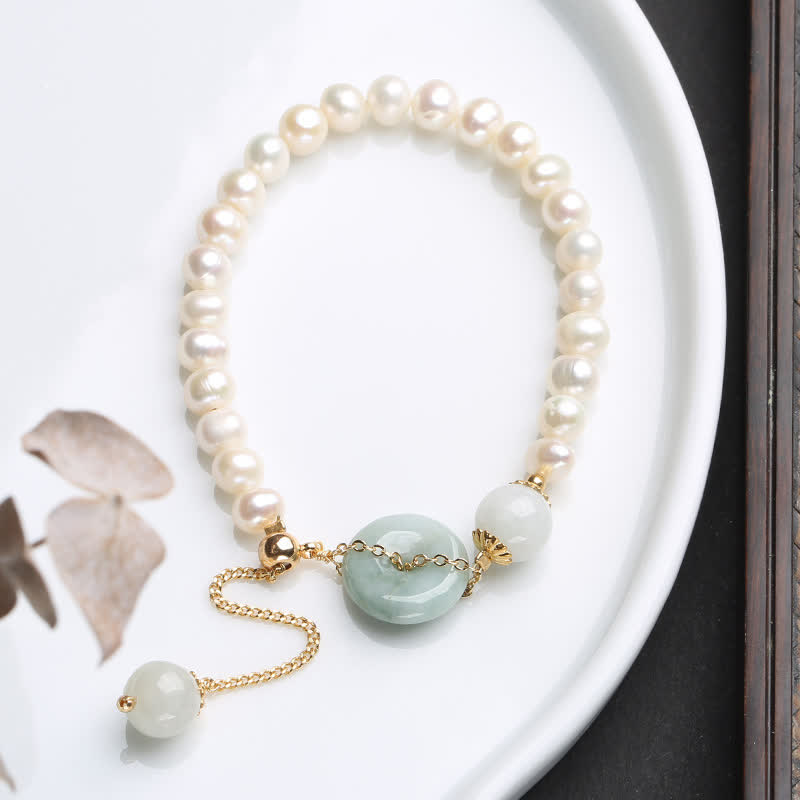 KarmaRipple's Authentic Jade Pearl Peace Buckle Prosperity Fortune Bracelet p12