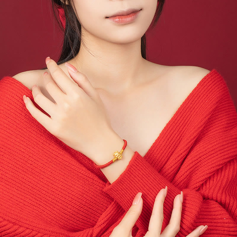 KarmaRipple's 999 Sterling Silver Year of the Dragon Bronze Coin Fortune Dragon Fu Character Fortune Handcrafted Red String Woven Bracelet p11