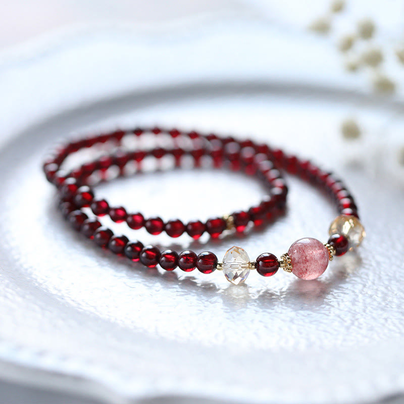 KarmaRipple's 14K Gold Plated Authentic Garnet Strawberry Quartz Stability Double Wrap Bracelet p3