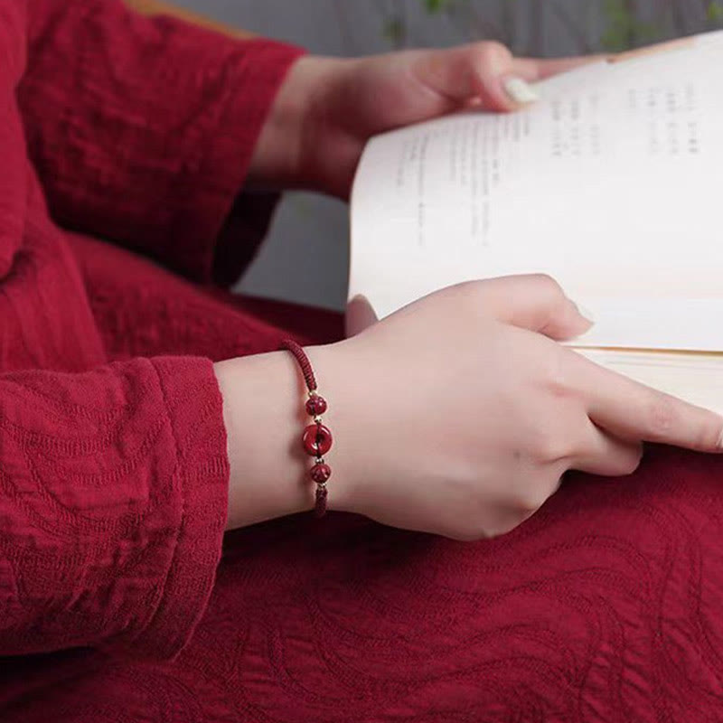 KarmaRipple's Handmade Cinnabar Peace Buckle Lotus Calm Blessing Woven Rope Bracelet p18