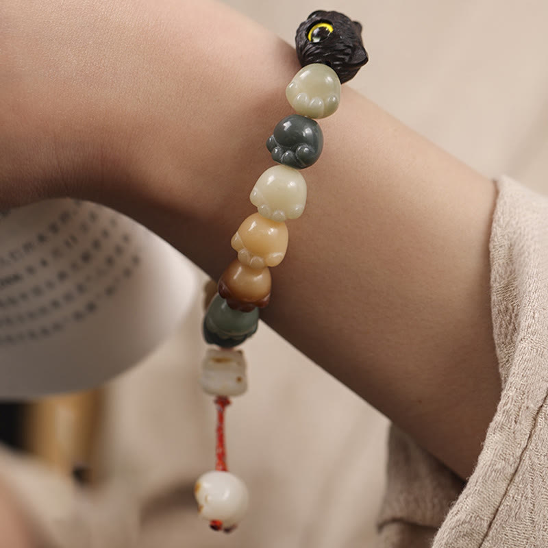 KarmaRipple's Authentic Bodhi Seed Lovely Paw Ebony Wood Fortunate Cat Wisdom Bracelet p16